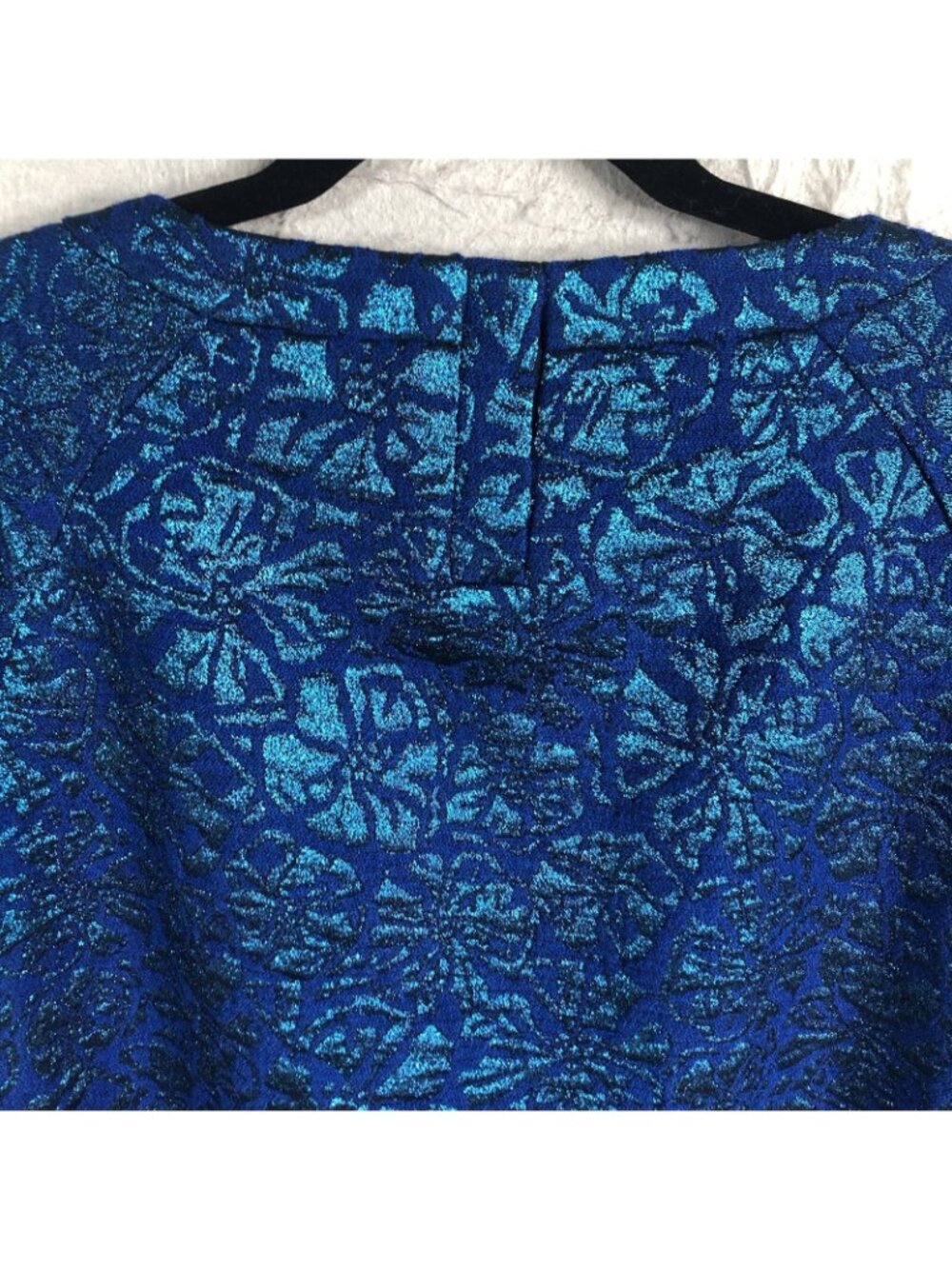 Statement Sweater Women 10 Blue Metallic Delphinium Jacquard Jewels Castle NEW - Picture 12 of 16